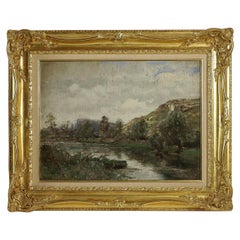 Barbizon School, River Landscape, Oil on Cardboard, circa 1880-1890