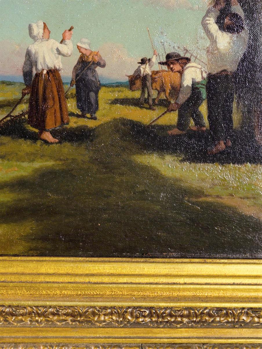 Ein Gemälde mit den Initialen M L Maxime Lalanne unten links, das eine pastorale Szene mit Hirten und Camponeses zeigt, die auf einem Feld mit Holzspänen Erva und Palha sammeln.
König Fernando von Portugal verlieh dem französischen Maler François