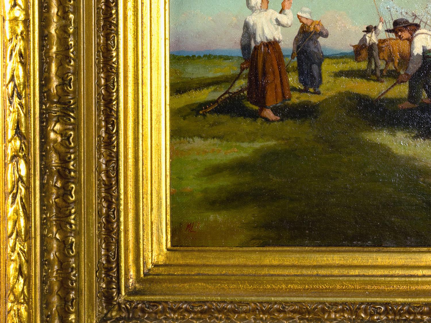Barbizon School Barbizon, Shepherds Farmers Painting by Antoine Lalanne, 19th Century For Sale
