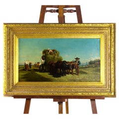 Antique Barbizon, Shepherds Farmers Painting by Antoine Lalanne, 19th Century