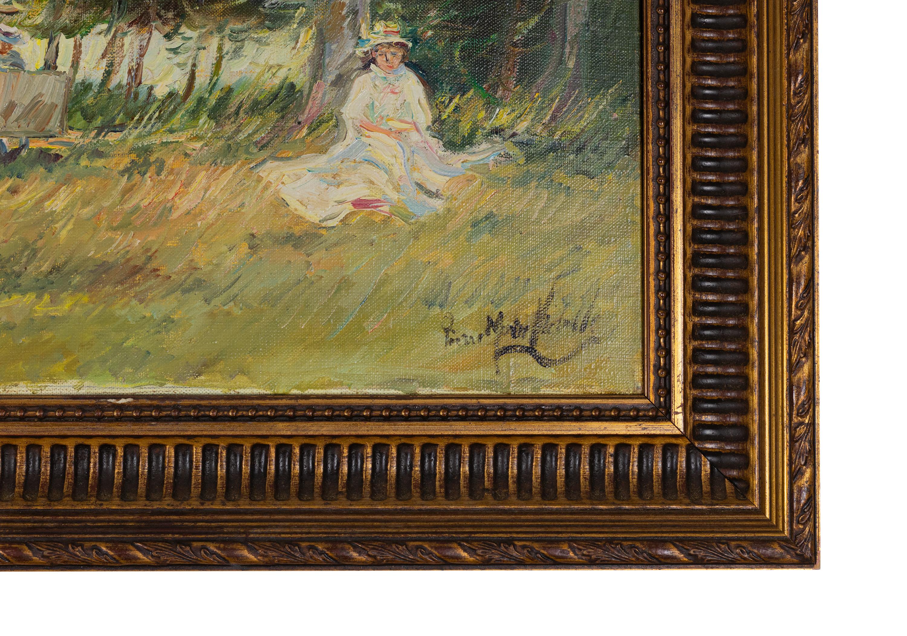 French Barbizon Style Scene by Pierre Morinville, 19th Century Painting For Sale
