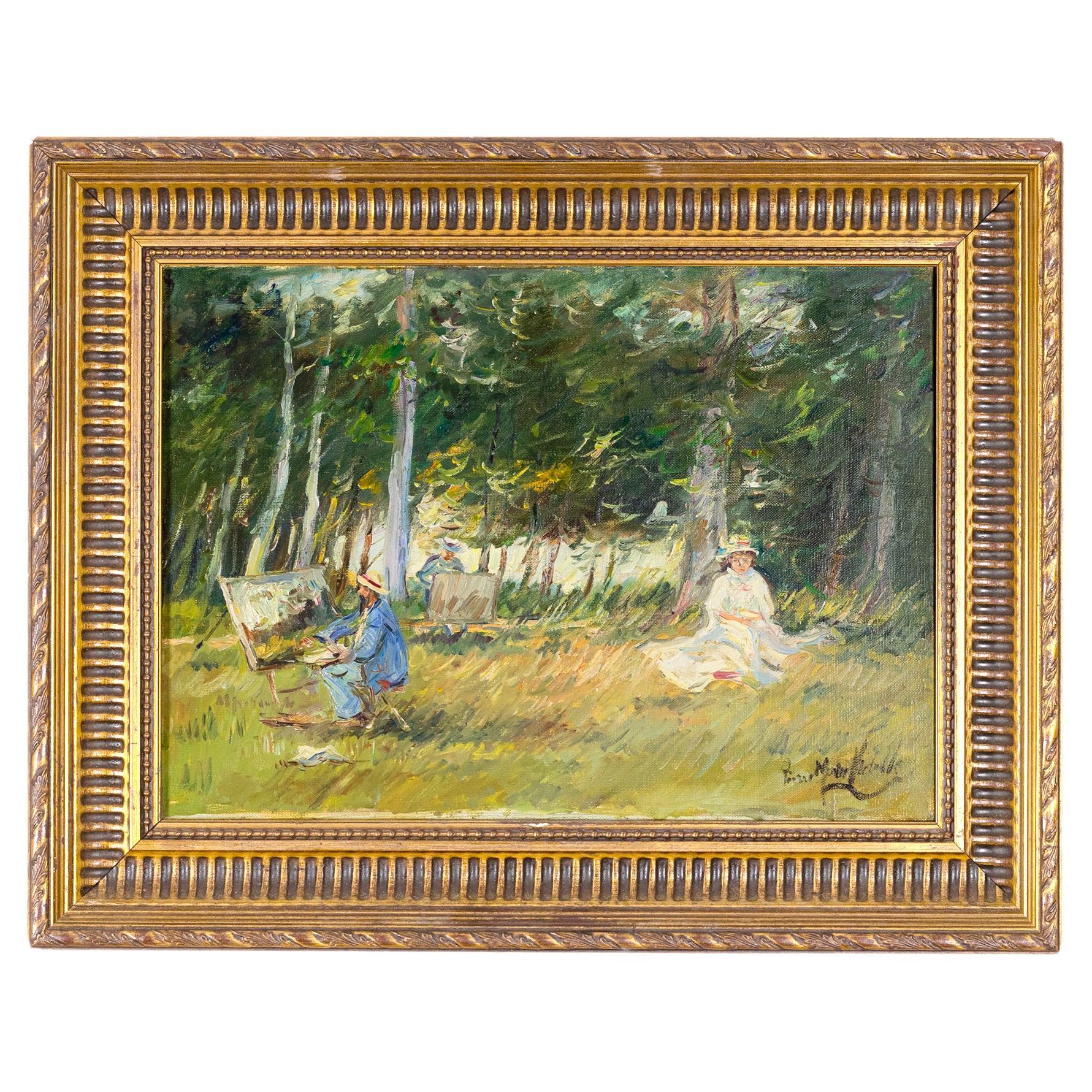 Barbizon Style Scene by Pierre Morinville, 19th Century Painting For Sale