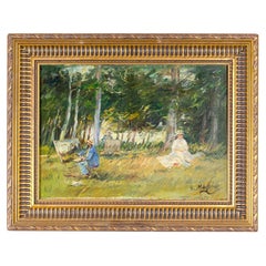Antique Barbizon Style Scene by Pierre Morinville, 19th Century Painting