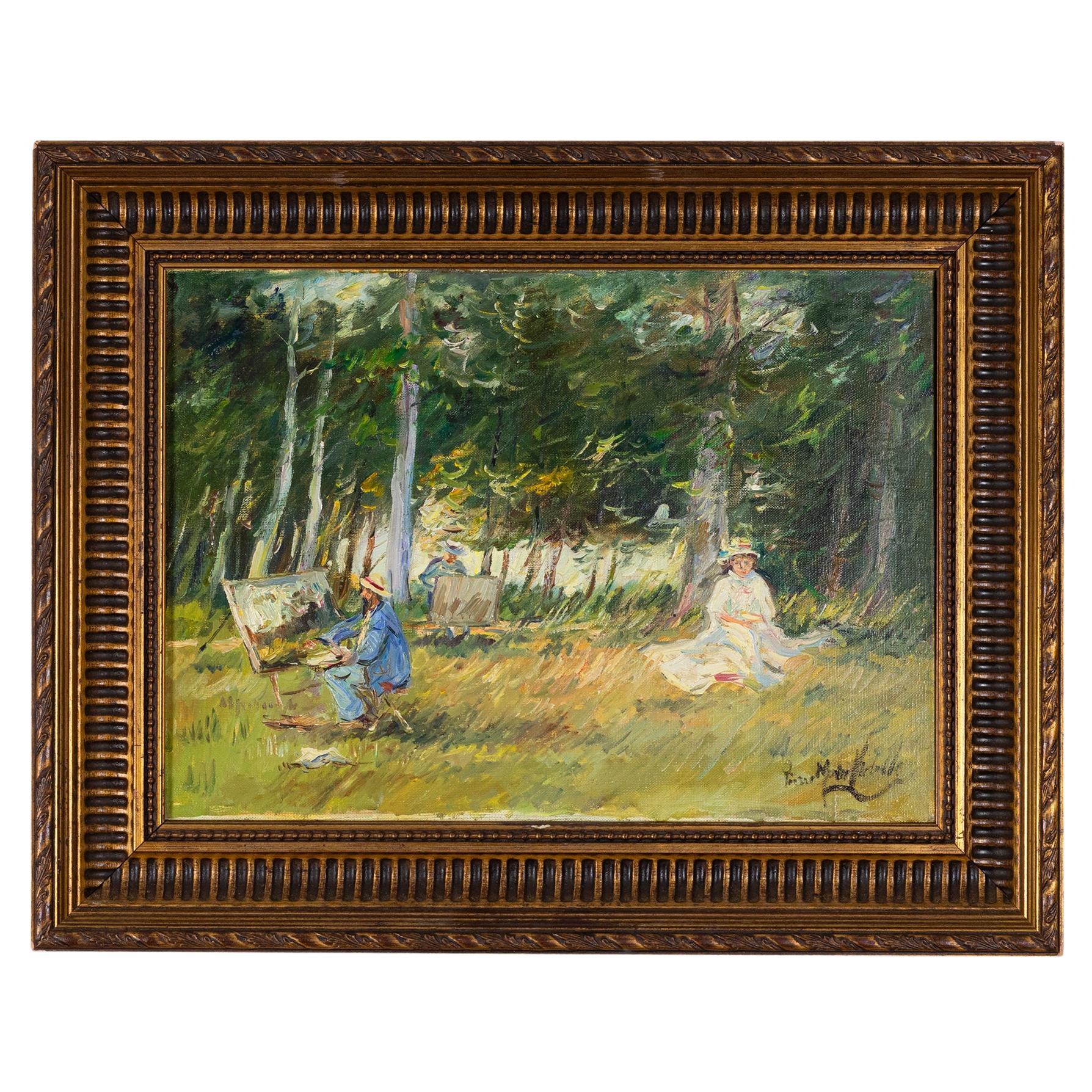 Scena in stile Barbizon di Pierre Morinville, dipinto del XIX secolo