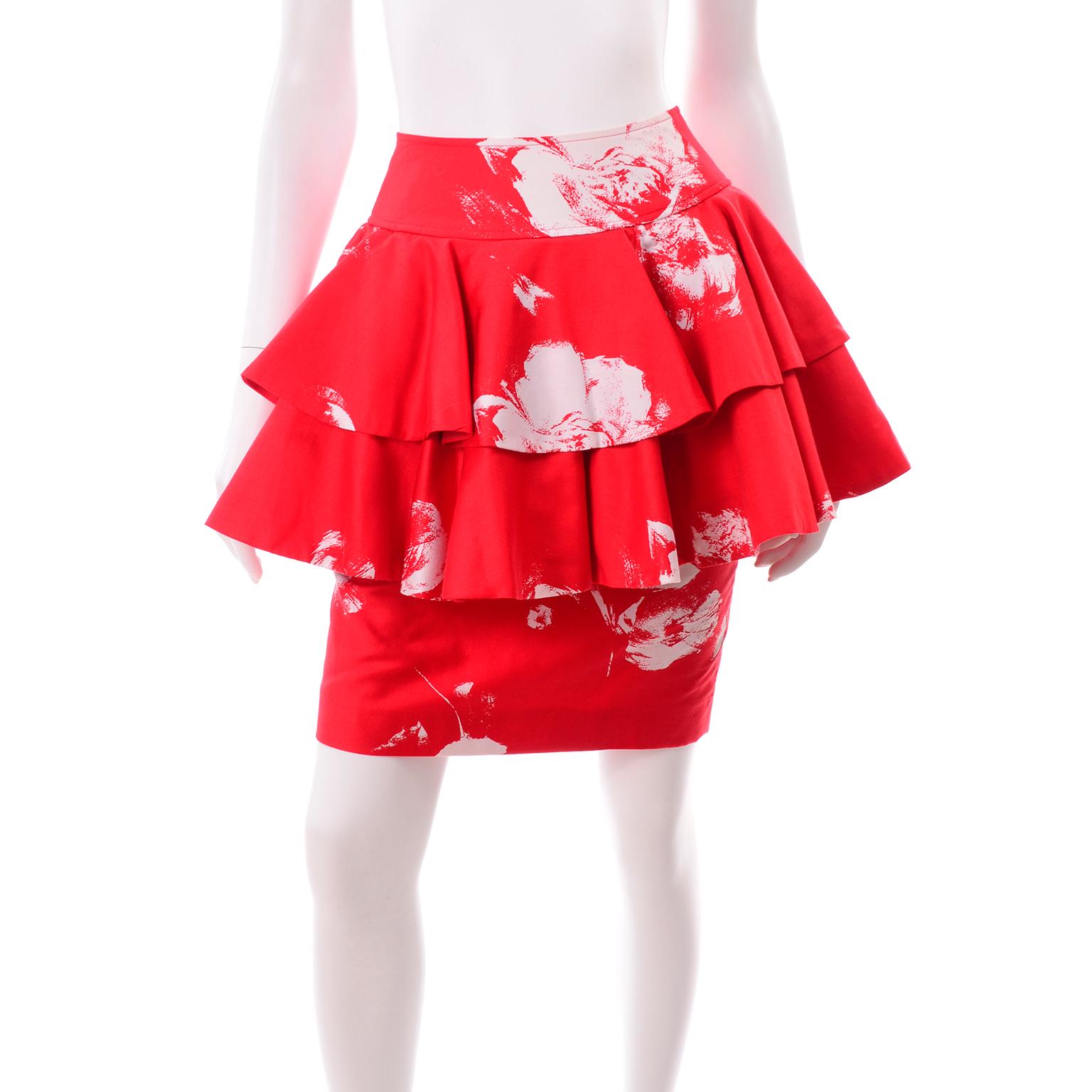 Barboglio Cristina Jan Red & White Floral 2 Pc Strapless Peplum Dress 5