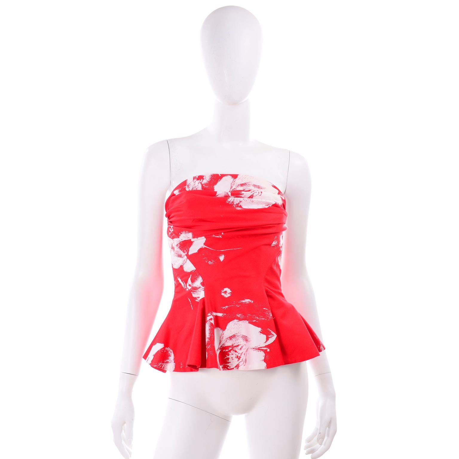 Barboglio Cristina Jan Red & White Floral 2 Pc Strapless Peplum Dress 1