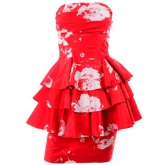 Barboglio Cristina Jan Red & White Floral 2 Pc Strapless Peplum Dress