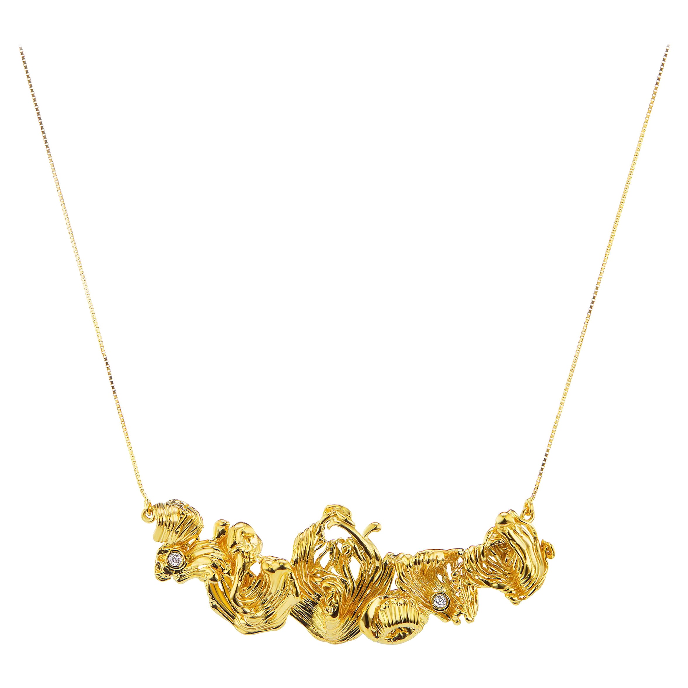 Barbosa 'T' Necklace in 18 Karat Gold and Diamond For Sale