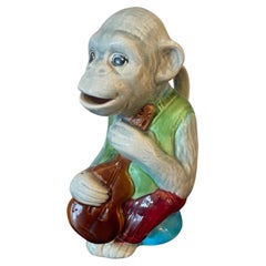 Vintage Barbotine 20th Century Ceramic Monkey Pitcher, 1900s