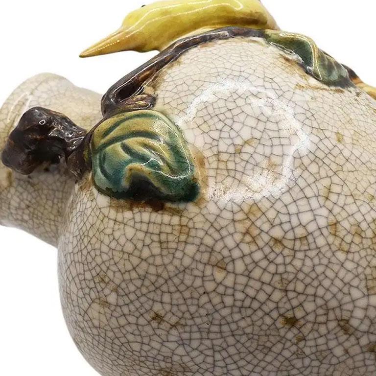 Bohemian Barbotine Craquelure Ceramic Bird and Flora Motif Vase, France, 20th Century For Sale