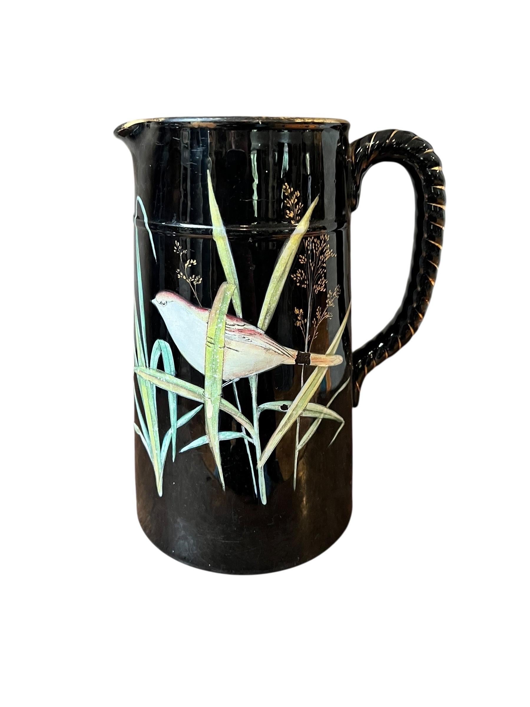Japonisme “Barbotine” earthenware pitcher with Japanese-style decoration – France, circa 1 For Sale