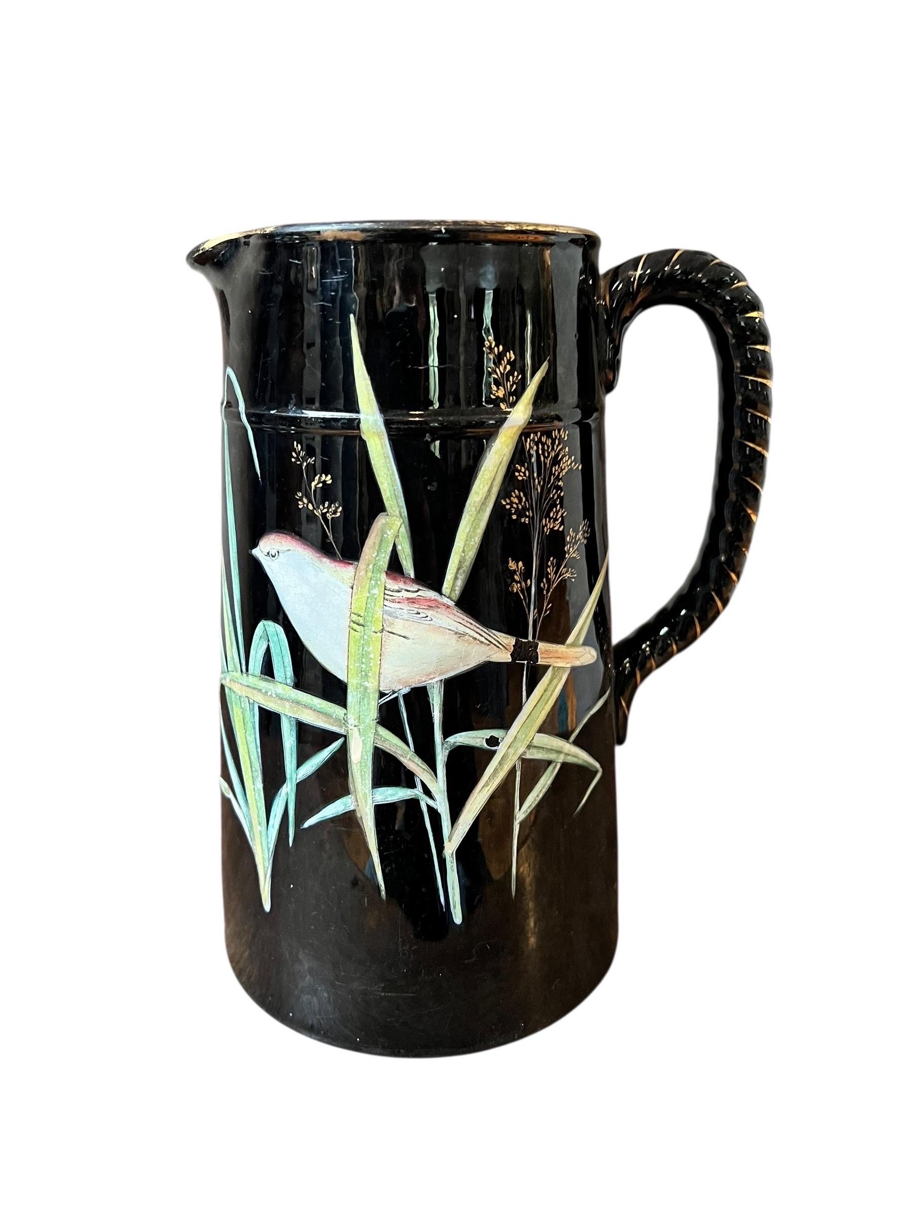 French “Barbotine” earthenware pitcher with Japanese-style decoration – France, circa 1 For Sale