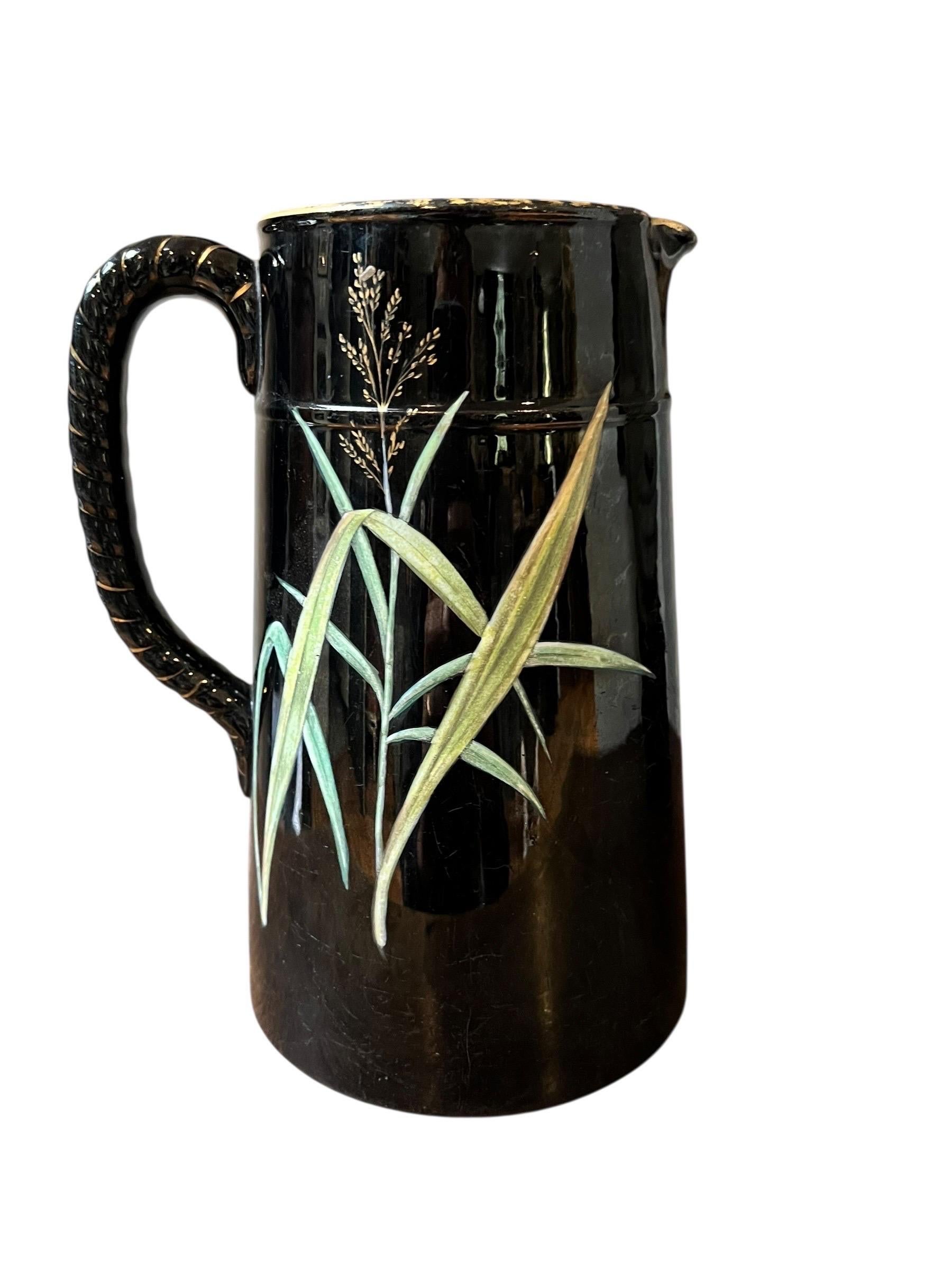 Ceramic “Barbotine” earthenware pitcher with Japanese-style decoration – France, circa 1 For Sale