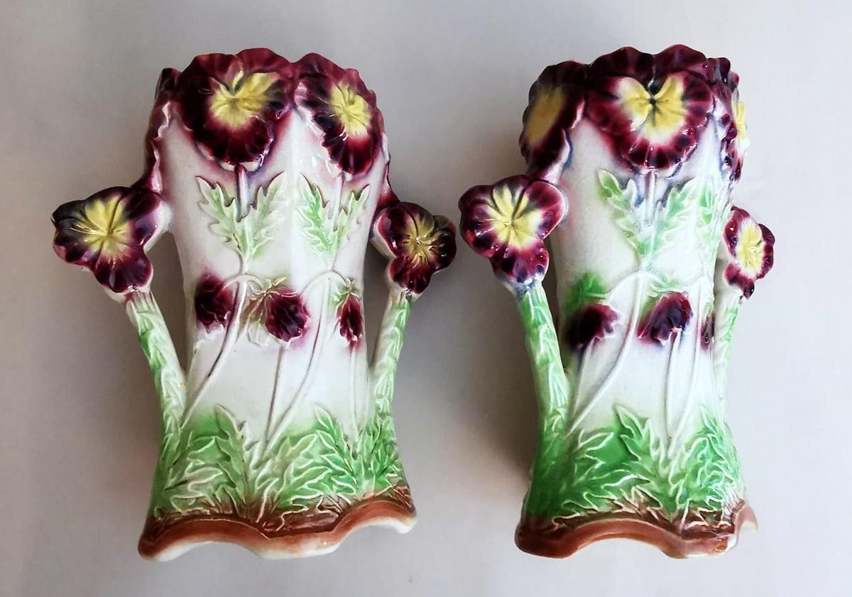 20th Century Barbotine Onnaing Pair of French Ceramic Vases