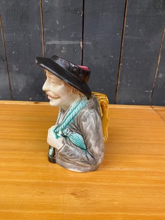 barbotine pitcher "Le Mineur" N°797 in Onnaing earthenware Height: 23cm