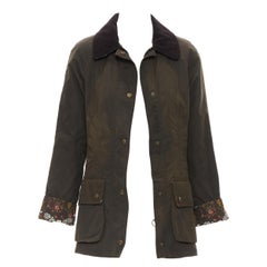 BARBOUR 2016 Monteviot Wax coated green corduroy collar floral field jacket S