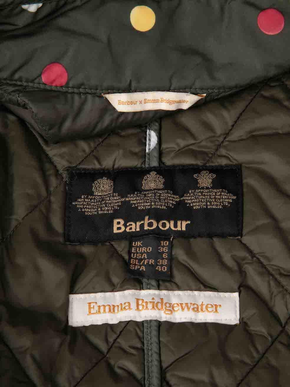 Women's Barbour Barbour x Emma Bridgewater Green Spot Print Quilted Gillet Size M For Sale