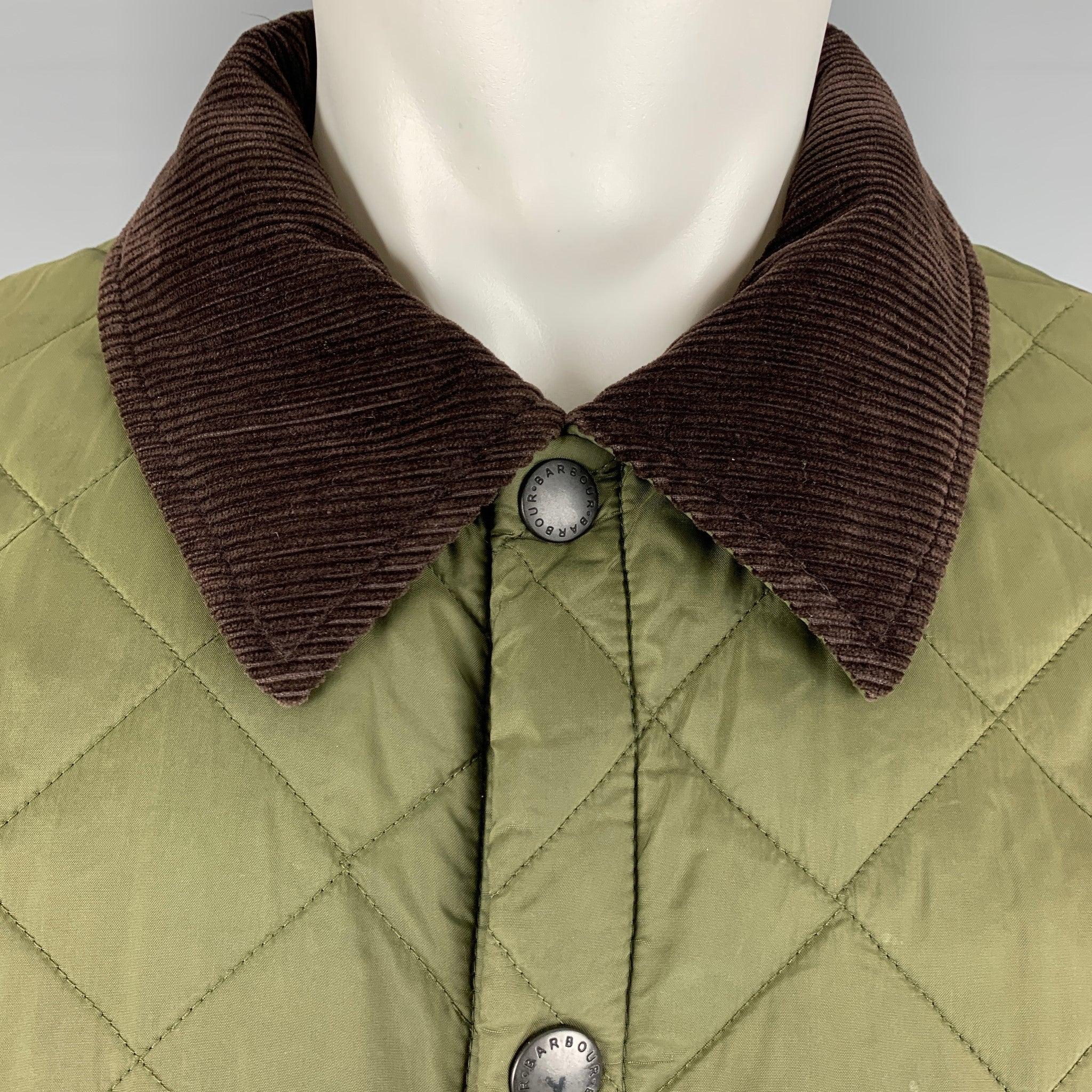 BARBOUR Chest Size S Size S Olive Brown Quilted Polyamide Snaps Jacket In Good Condition In San Francisco, CA