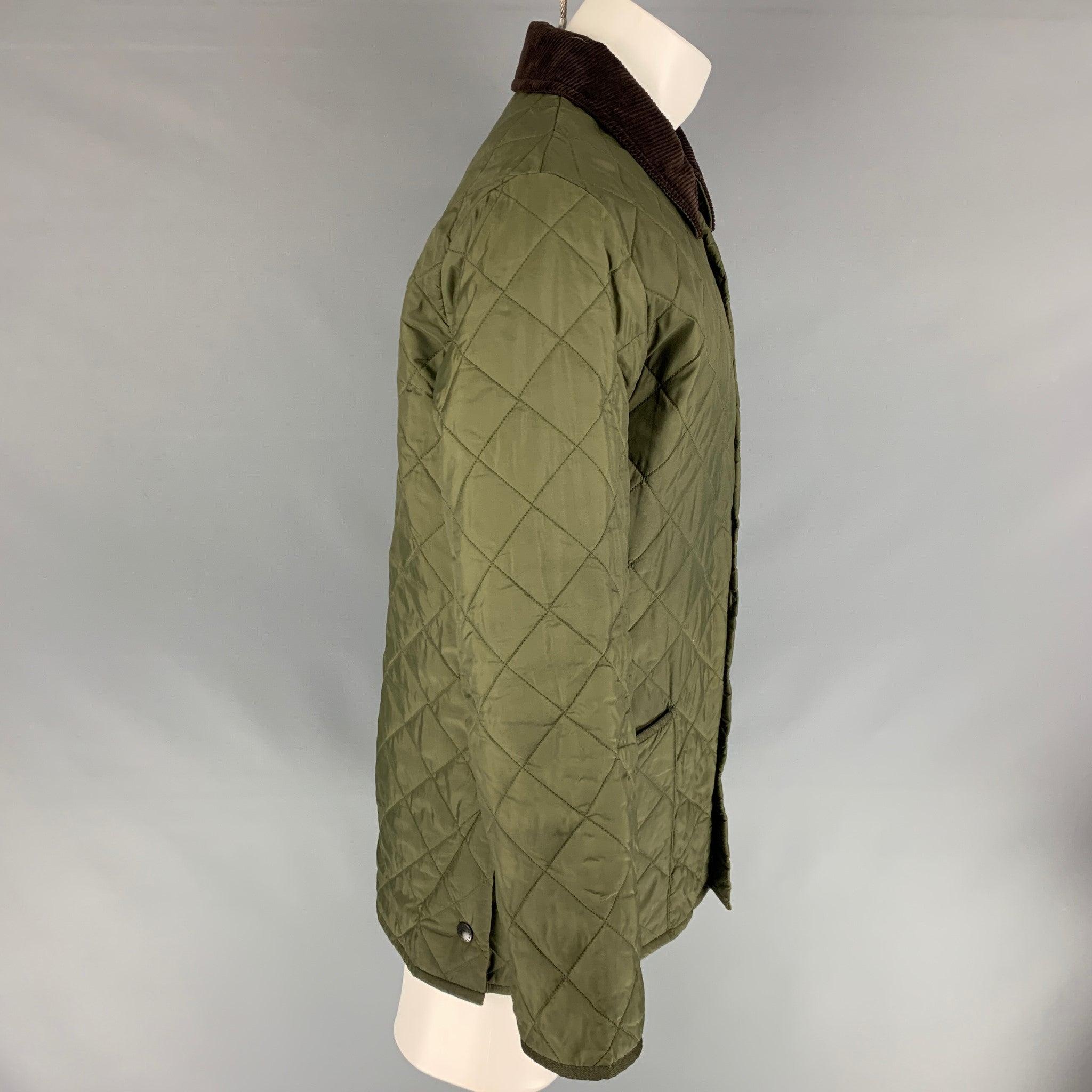 Men's BARBOUR Chest Size S Size S Olive Brown Quilted Polyamide Snaps Jacket