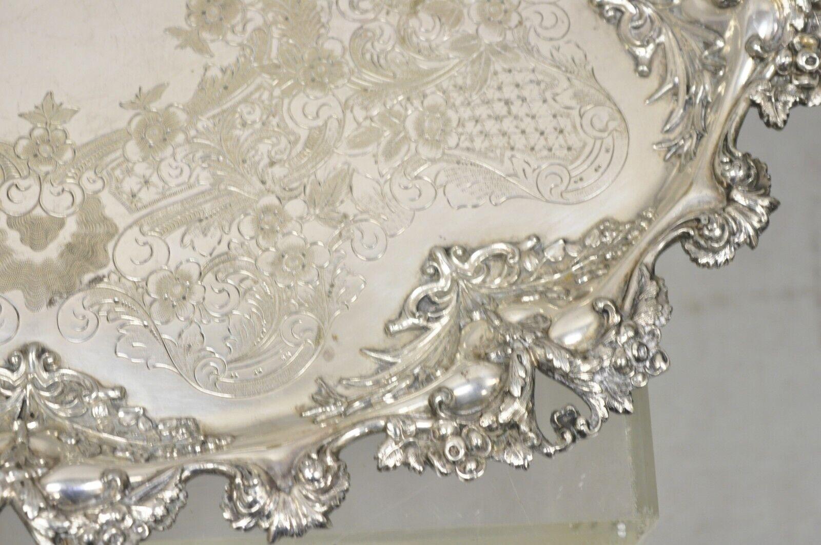 20th Century Barbour Co BSCEP Antique Victorian Ornate Silver Plate Repousse Oval Platter For Sale