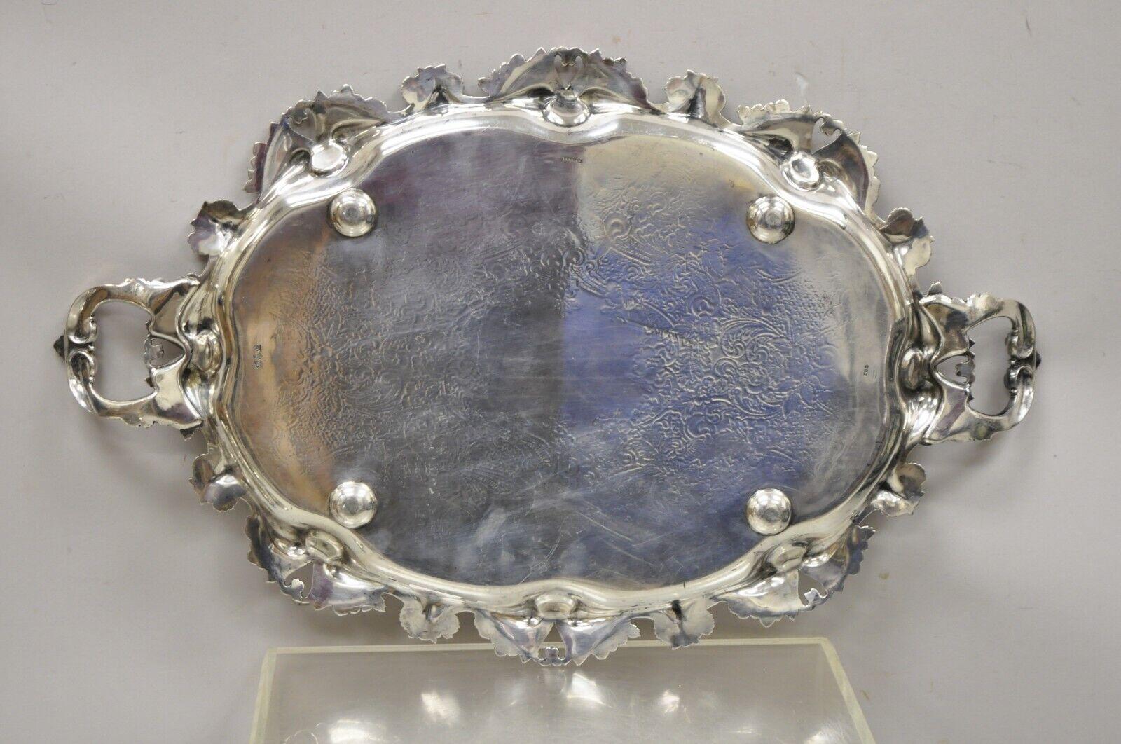 Barbour Co BSCEP Antique Victorian Ornate Silver Plate Repousse Oval Platter For Sale 1