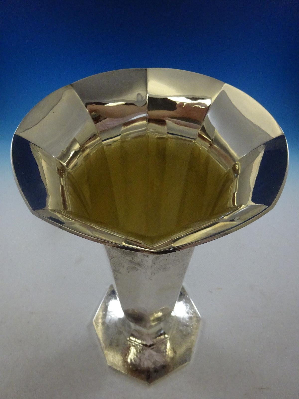 American Barbour Co Monumental Sterling Silver Trumpet Vase Engraved 18
