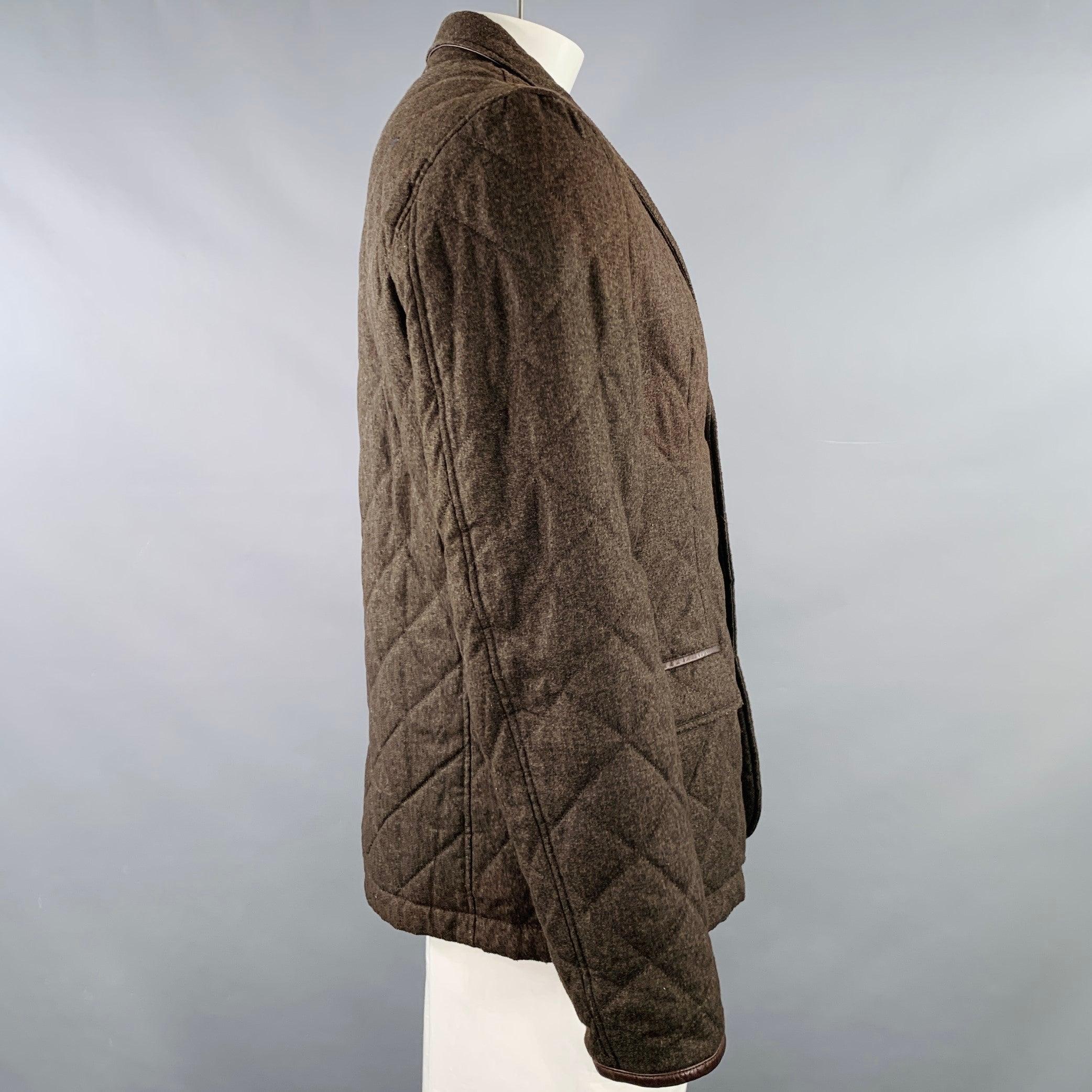 Black BARBOUR Size L Brown Olive Quilted Polyester Single Breasted Jacket For Sale