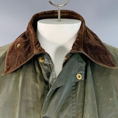 BARBOUR Taglia L Giacca in tela cerata marrone Oliver con colletto in velluto a coste e zip con bottoni a pressione
