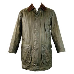 BARBOUR Size L Brown Olive Waxed Canvas Corduroy Collar Zip Snaps Jacket