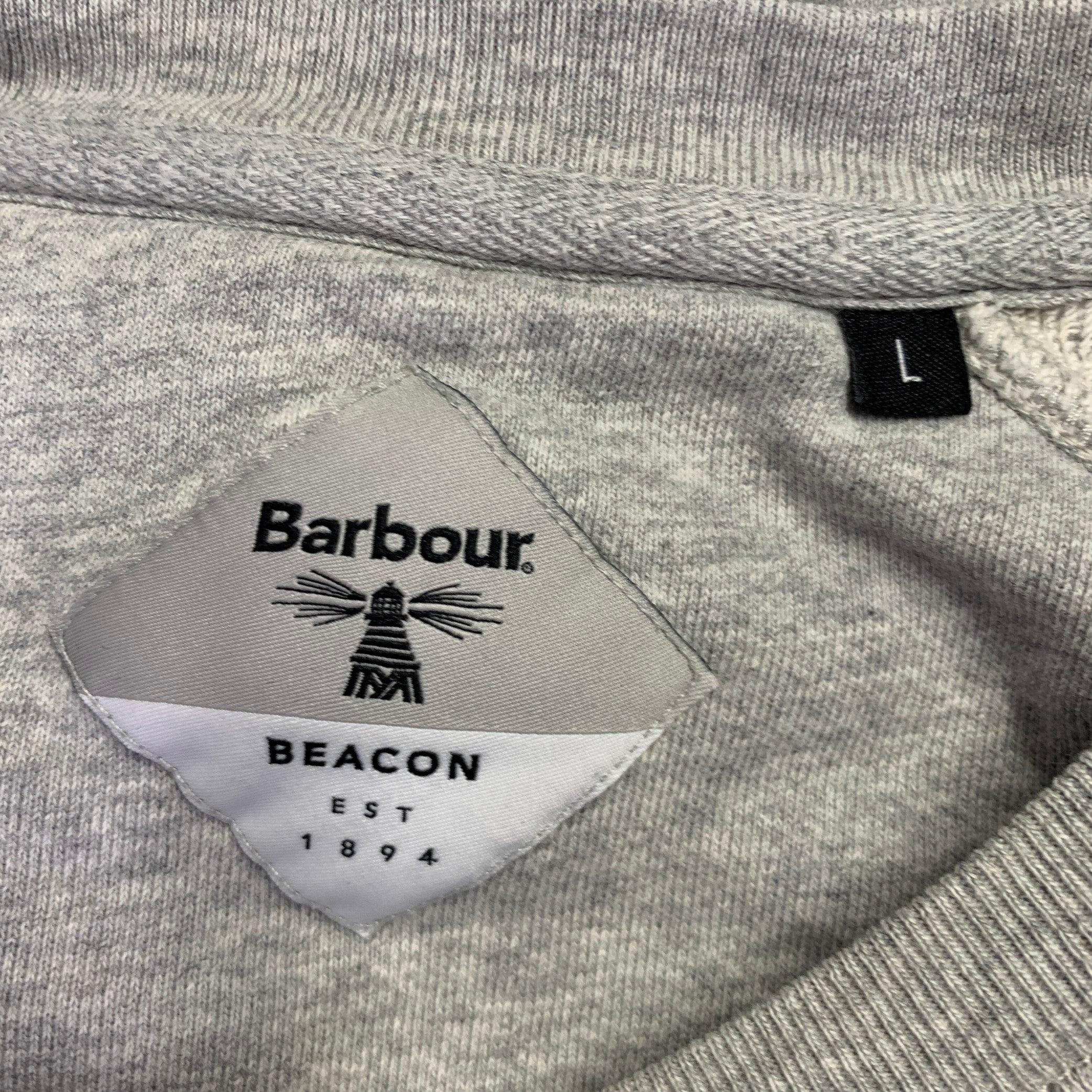 BARBOUR Size L Heather Grey Black Cotton Crew Neck Pullover 1