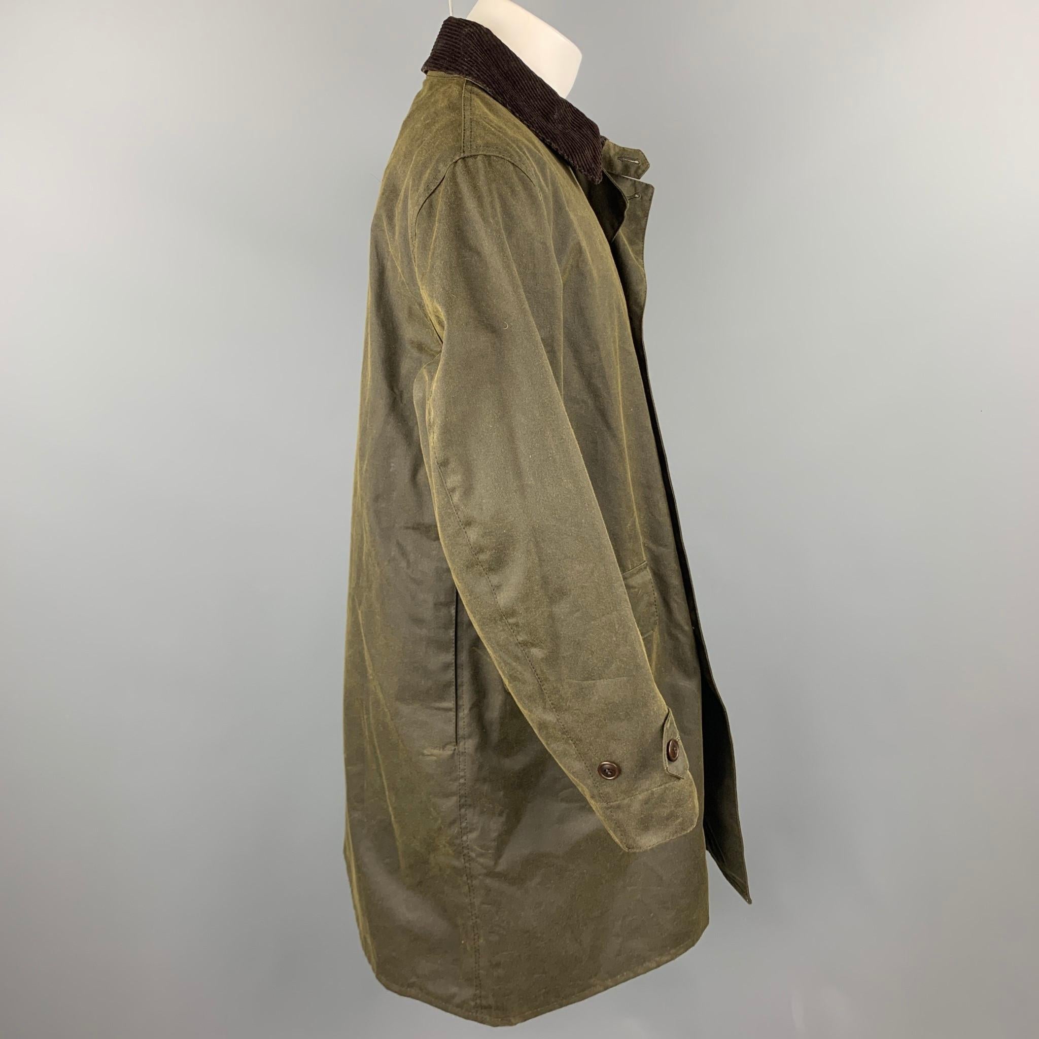 Brown BARBOUR Size M Olive Waxed Canvas Double Breasted Coat