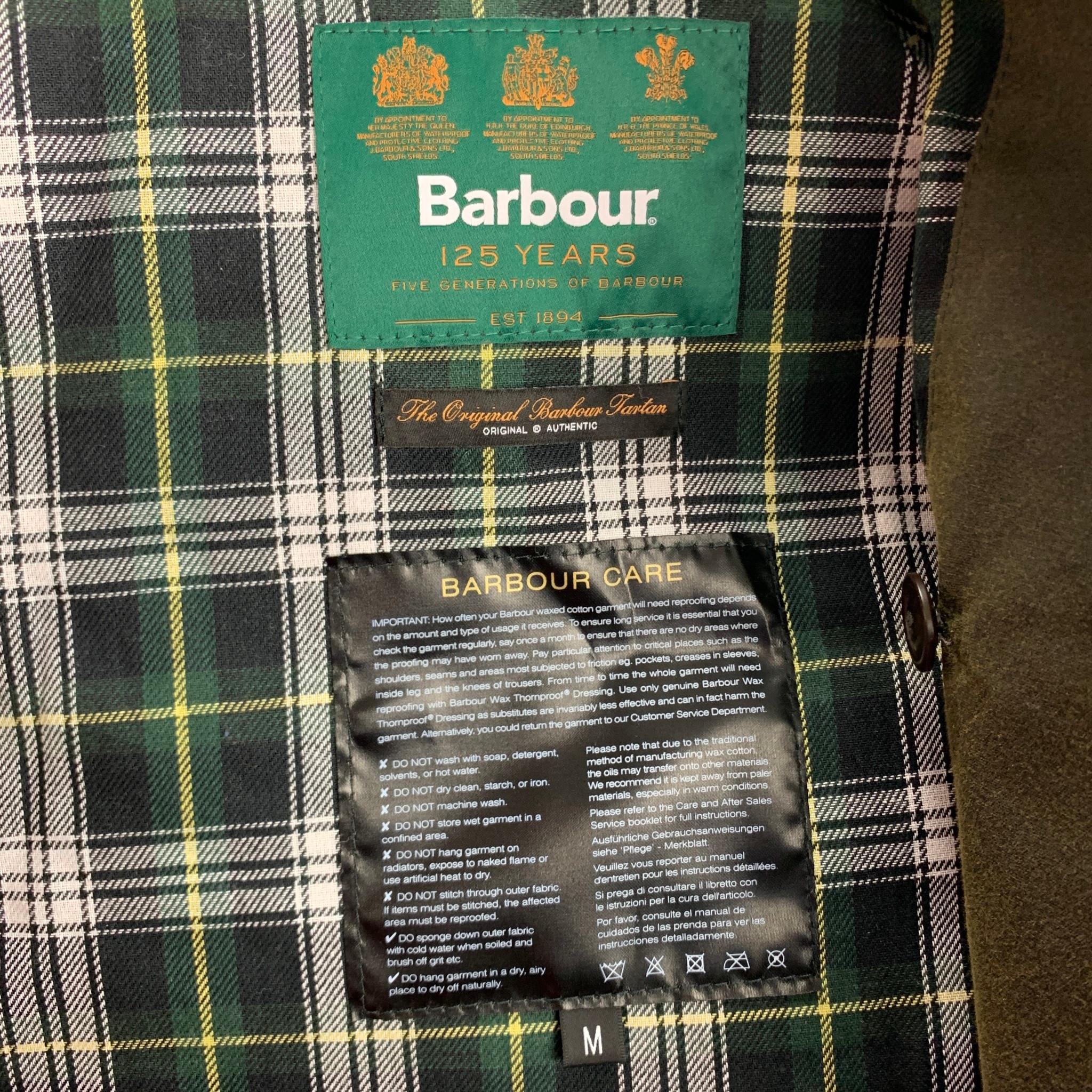 BARBOUR Size M Olive Waxed Canvas Double Breasted Coat 1