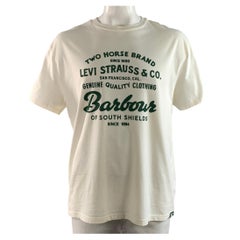 BARBOUR Size XL Cream Green Graphic Cotton Oversized T shirt