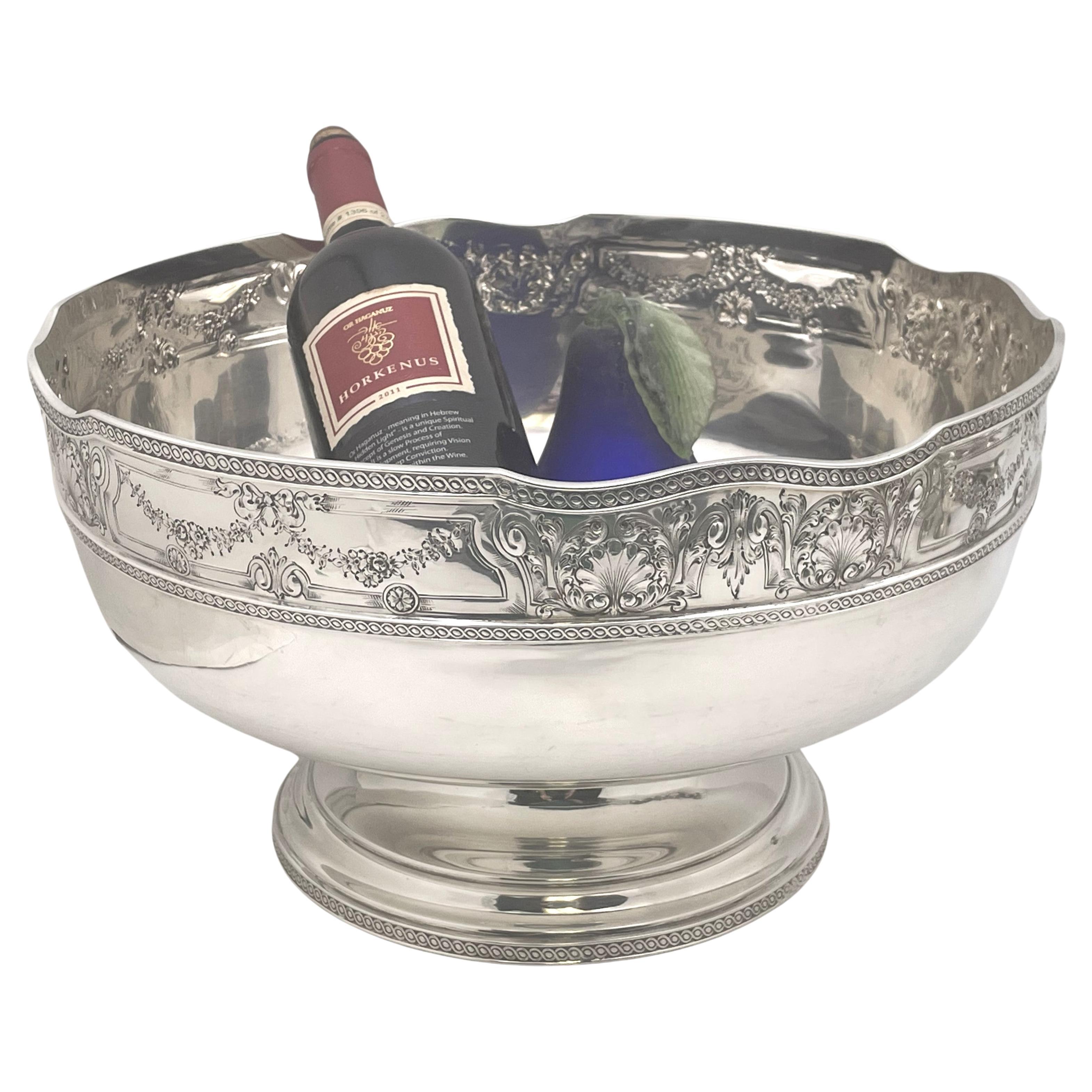 Barbour Sterling Silver Wine Chiller / Centerpiece Punch Bowl with Shell Motifs For Sale