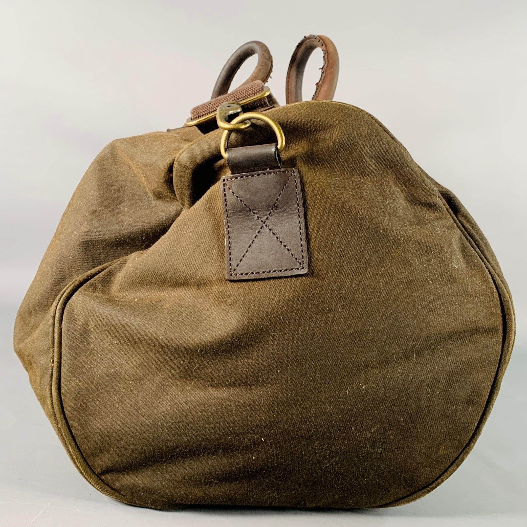 Marron BARBOUR Wax Holdall Brown Olive Waxed Cotton Duffle Bag en vente