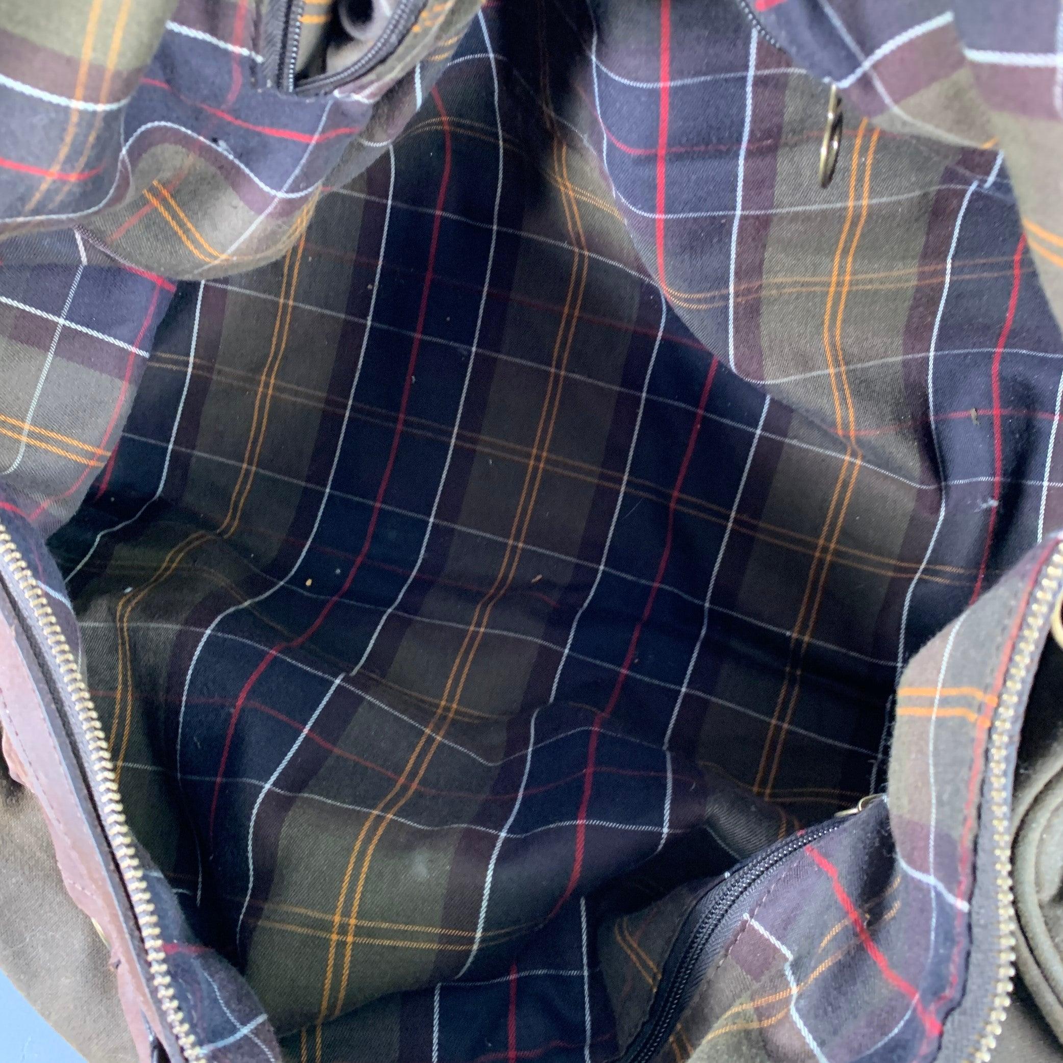 BARBOUR Wax Holdall Brown Olive Waxed Cotton Duffle Bag en vente 3