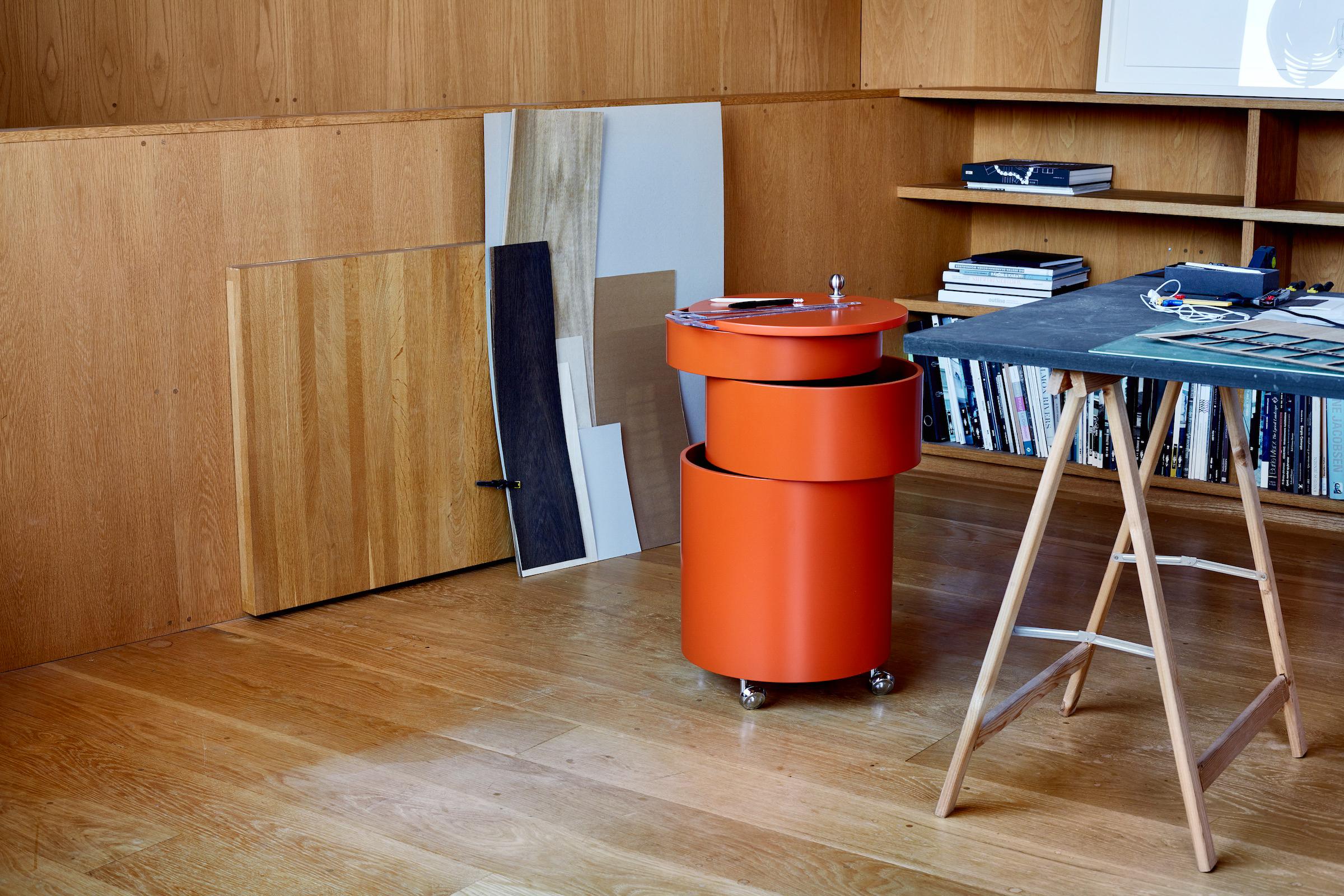 Modern Barboy Side Table and Storage Cabinet in Orange by Verner Panton