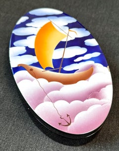 "Barc in the Sky", Art Deco Covered Box w/ Sailboat in the Clouds by Simonetto