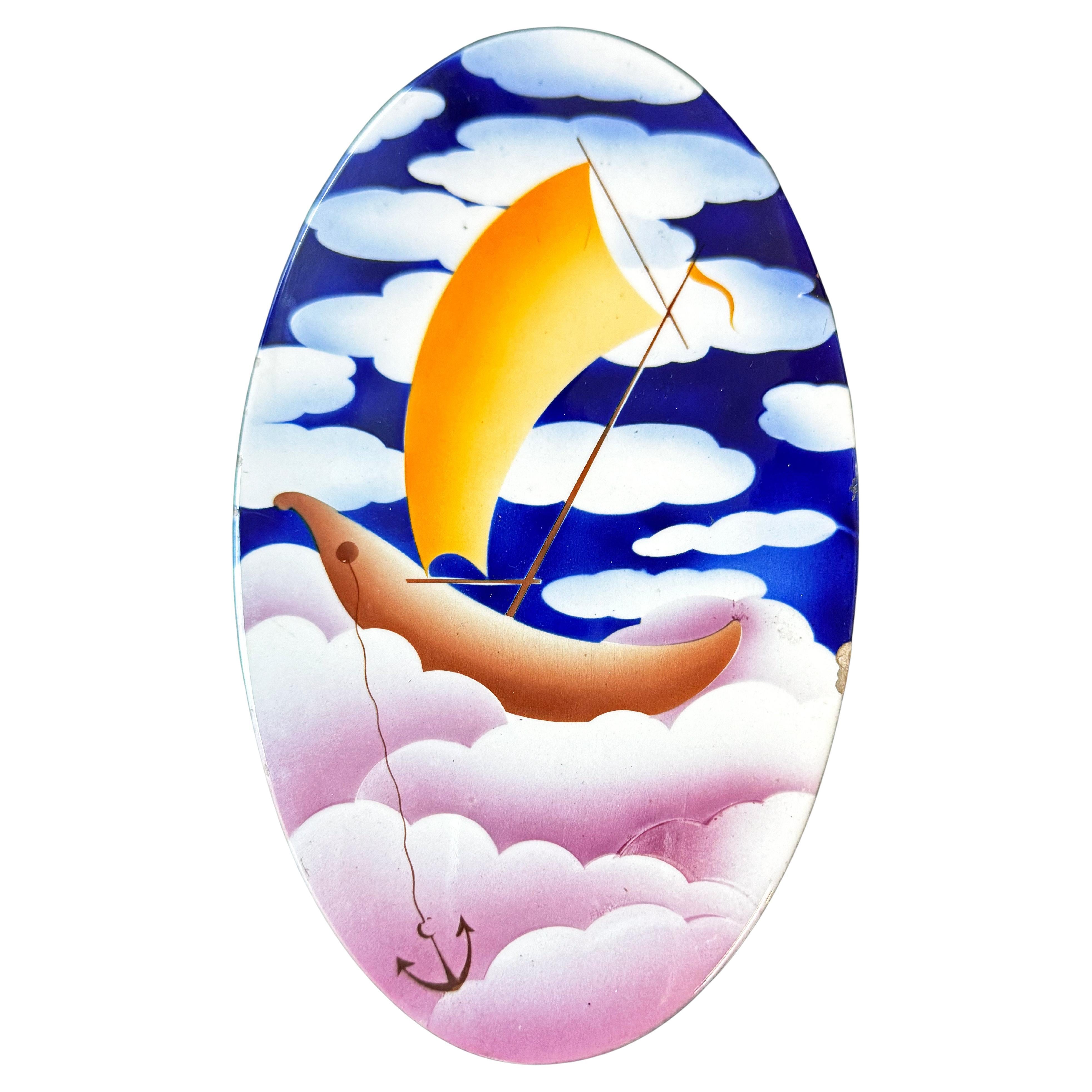 "Barc in the Sky", Art Deco Covered Box w/ Sailboat in the Clouds by Simonetto For Sale