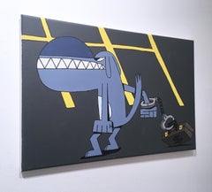 Cuffed to the Game by BARC the dog acrylic on canvas comic book animal character
