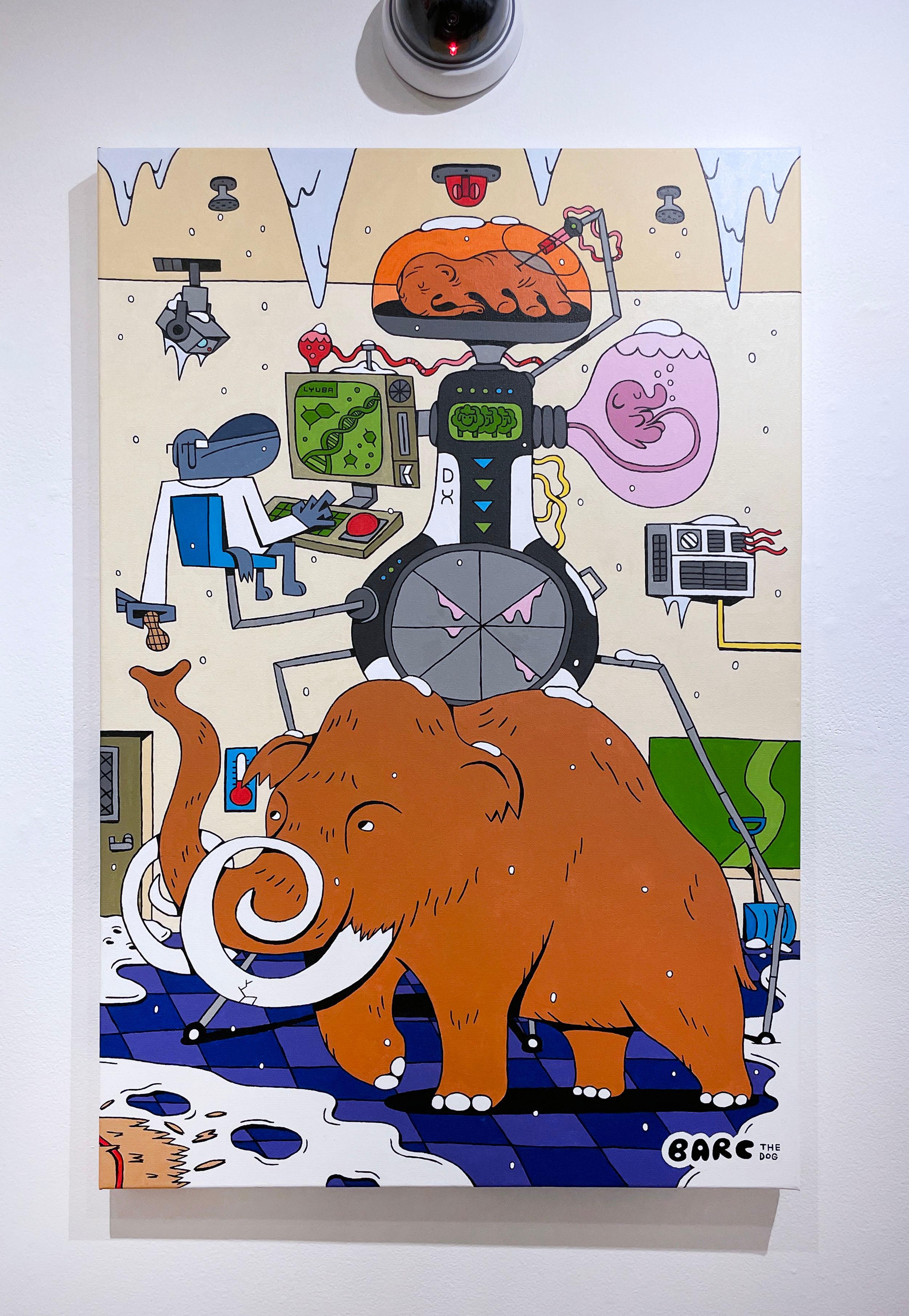 De-Extinctionizer (Lyuba) von BARC, der Hund, im Comic-Stil, Wollmütterchen (Pop-Art), Painting, von BARC the dog