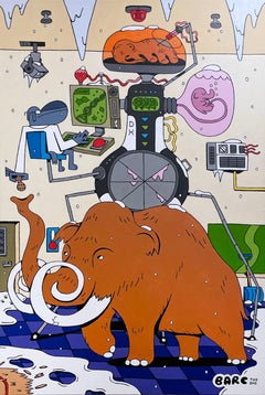 De-Extinctionizer (Lyuba) by BARC the dog, comic book style, woolly mammoth