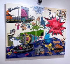 Death Ray by BARC the dog, comic book style, science laboratory, sci-fi machines