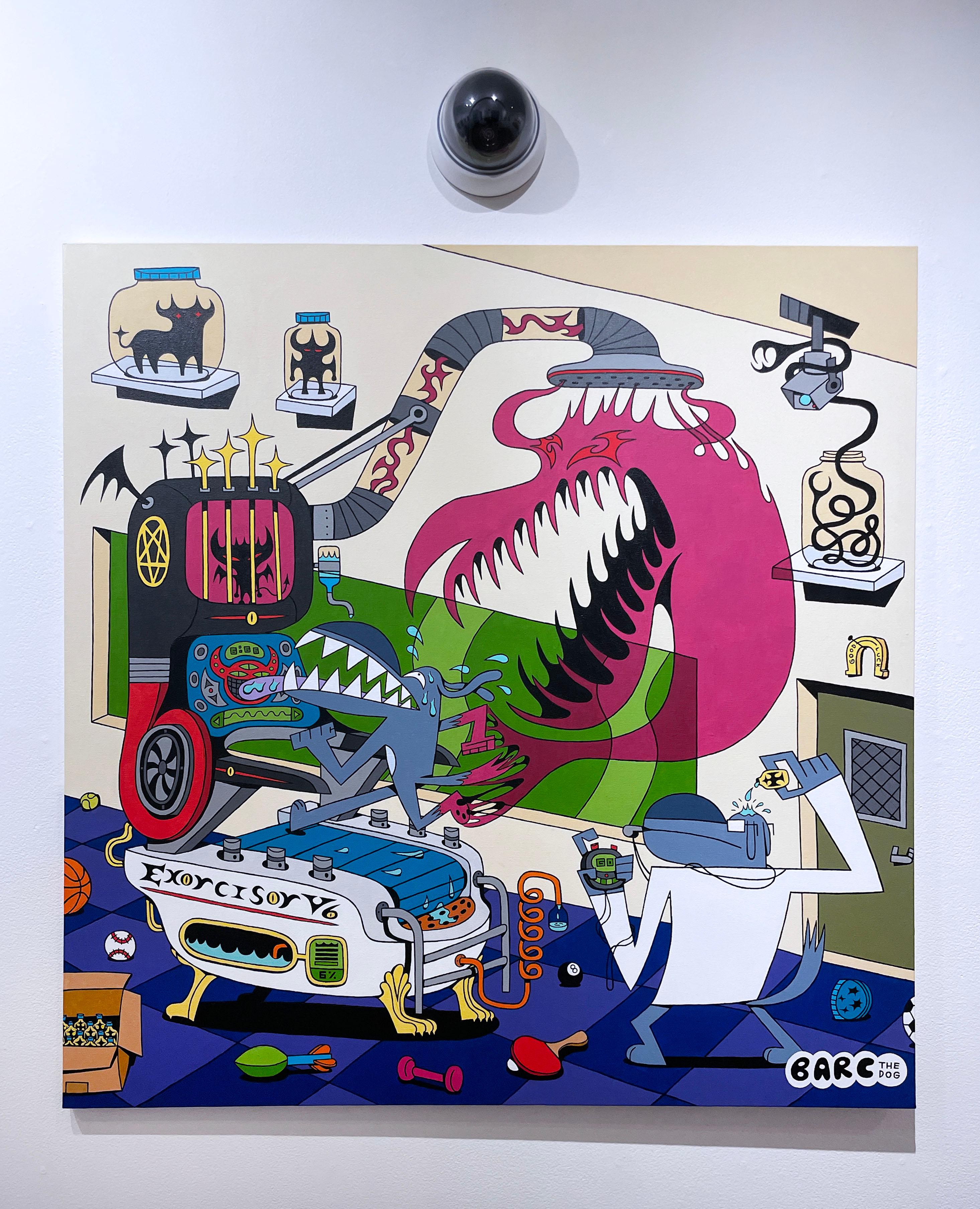 Exorcisor V6 di BARC il cane, stile fumetto, laboratorio scientifico, macchine - Painting Pop Art di BARC the dog