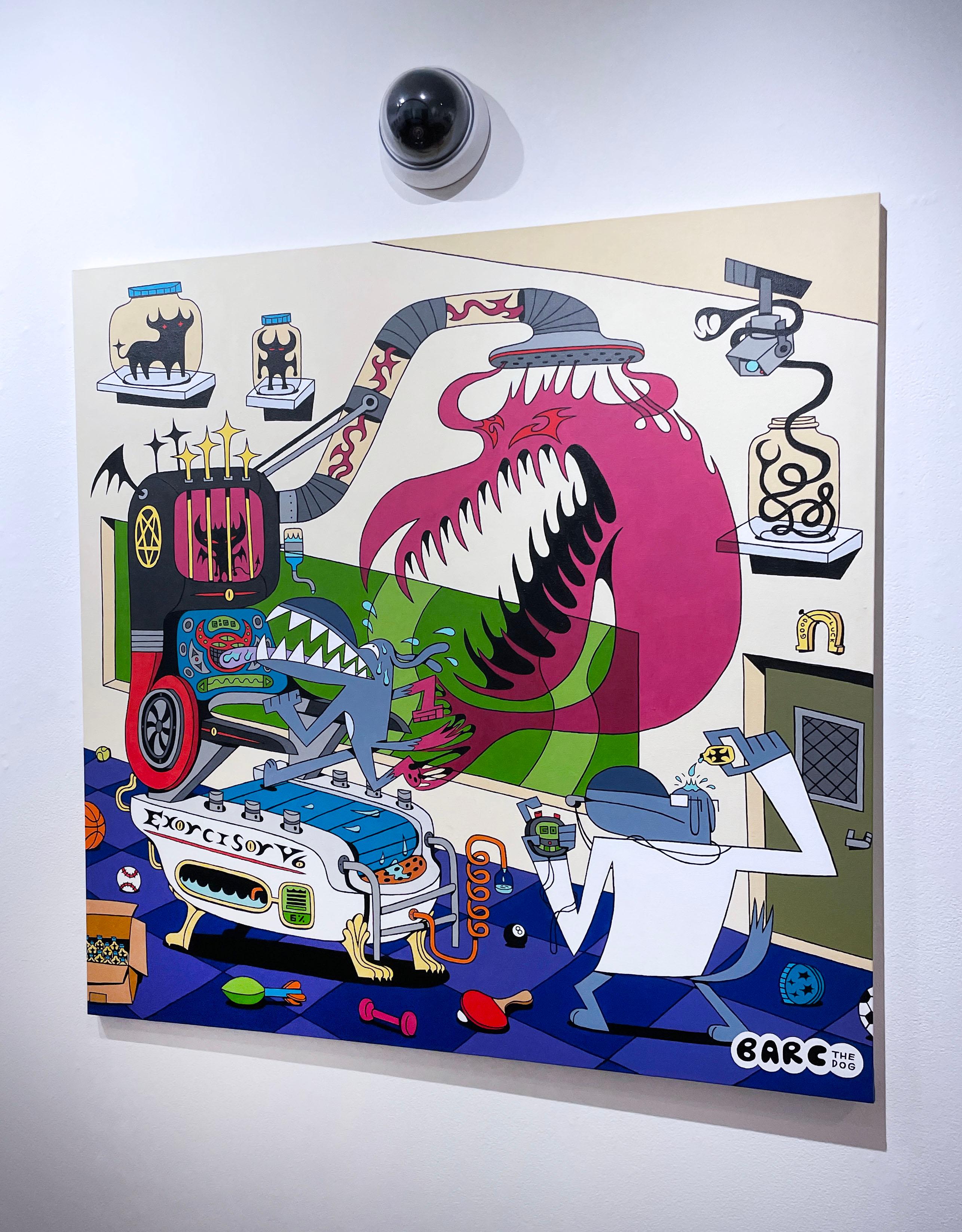 Exorcisor V6 di BARC il cane, stile fumetto, laboratorio scientifico, macchine - Animal Painting Grigio di BARC the dog