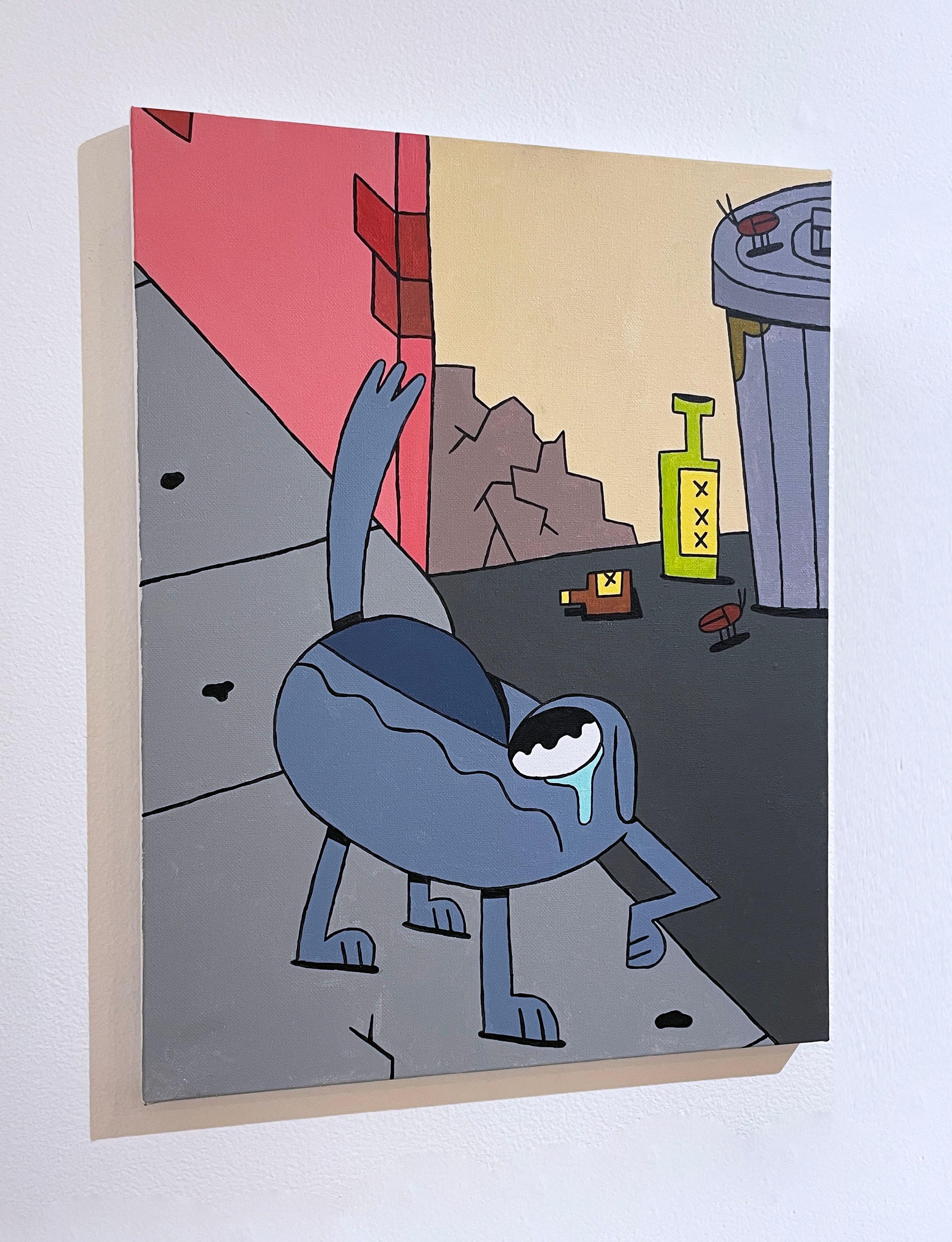 Teary Eyed von BARC, der Hund, Pop-Comic-Buch, Tierfigur, Cartoon-Stil Leinwand (Grau), Figurative Painting, von BARC the dog