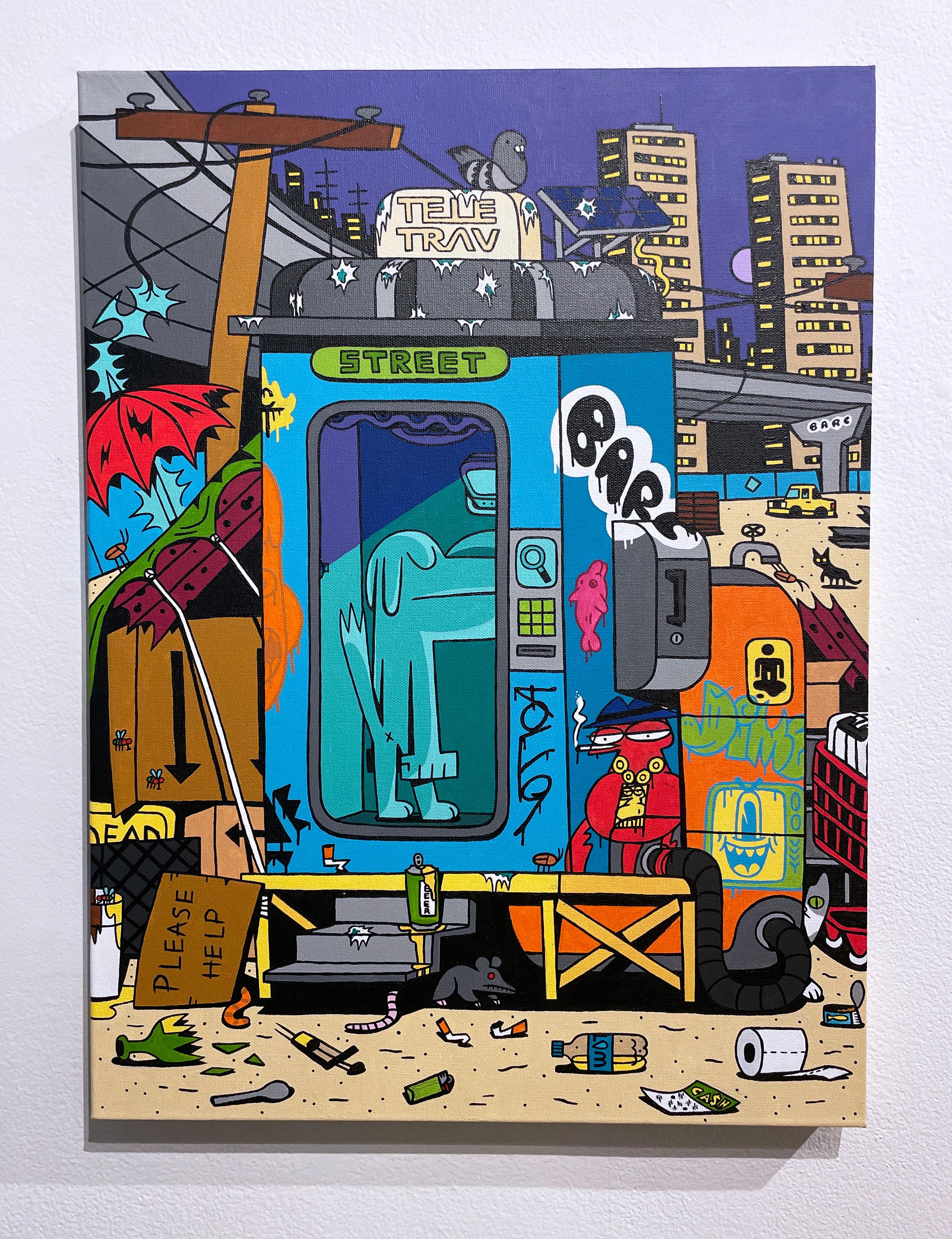 Tele-Trav (Deep) by BARC the dog (2022), pop art comic book style, acrylic on canvas, illustration, cartoon inspired character art, underwater scene, deep sea, ocean view, teleportation machine

Welcome to the world BARC the dog. In this vignette,