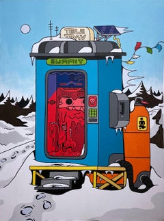 Tele-Trav (Summit) par BARC le chien, style bandes dessinées, brillant, montagne, ciel