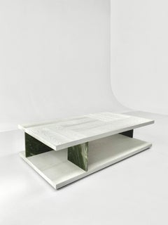 Barcelona 150 White Larch And Verde Ming Marble Low Coffee Table by Casa Casati