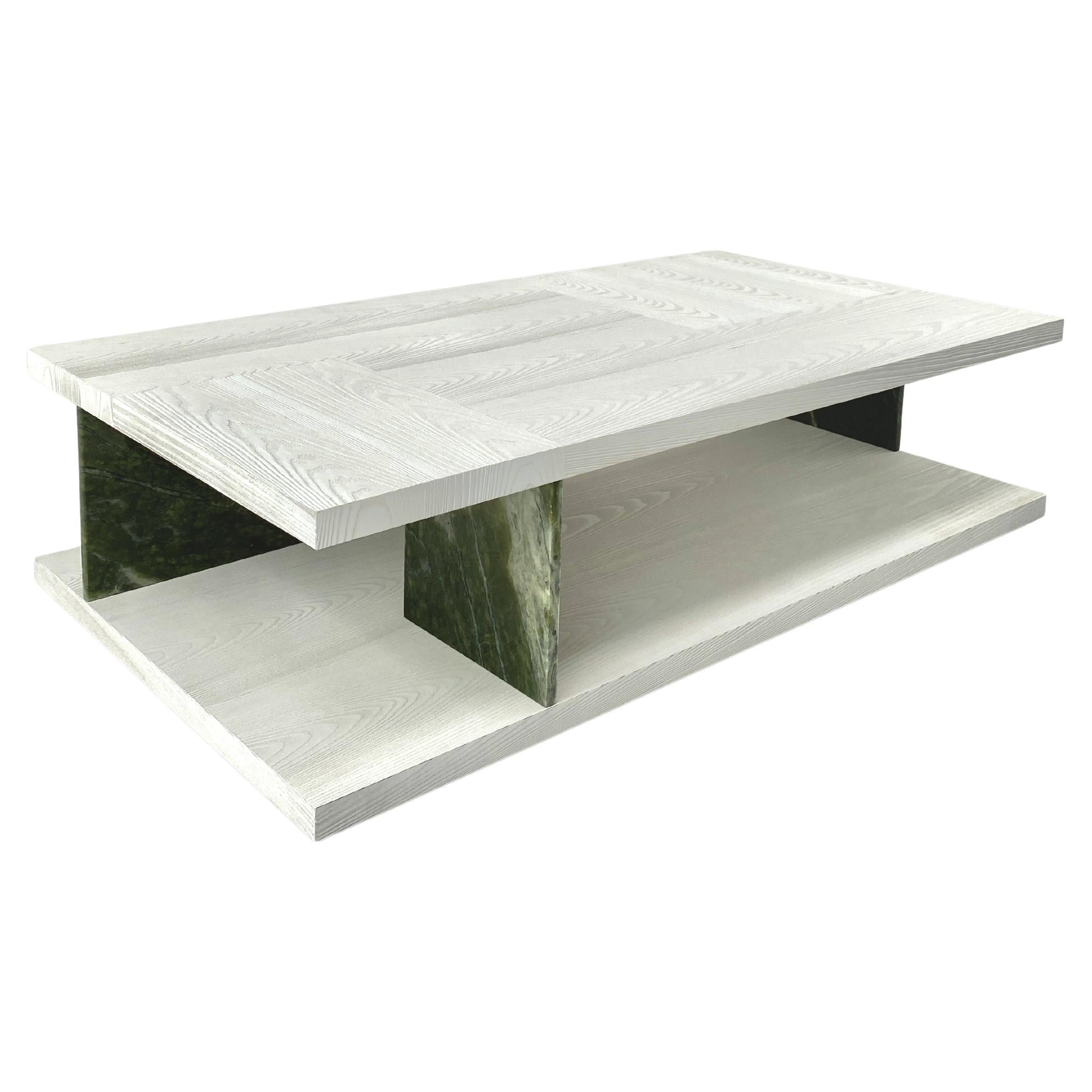 Barcelona 150 White Larch And Verde Ming Marble Low Coffee Table by Casa Casati For Sale